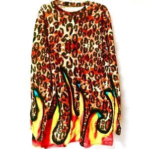Leopard Skin Print Tee T-Shirt  Flames 100% COTTON long sleeve Shirt 2xl Biker